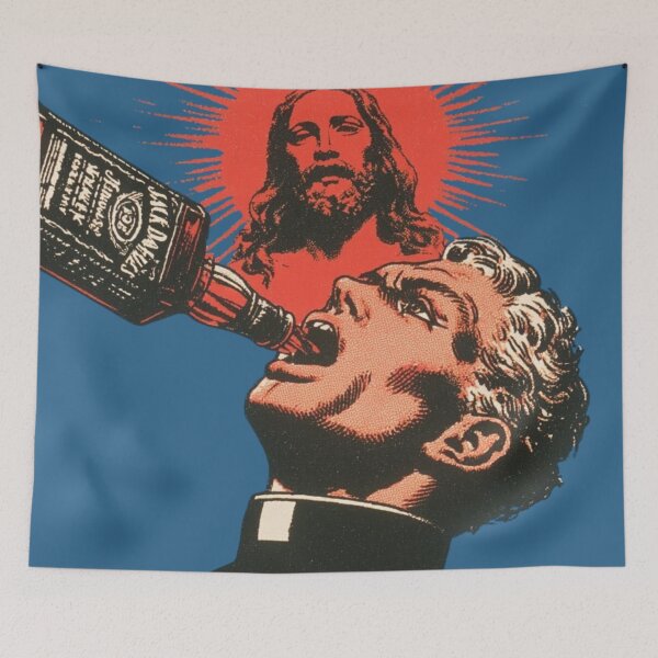 Item preview, Priest drinking and Jesus watching designed and sold by NF Designs Studio DTF.