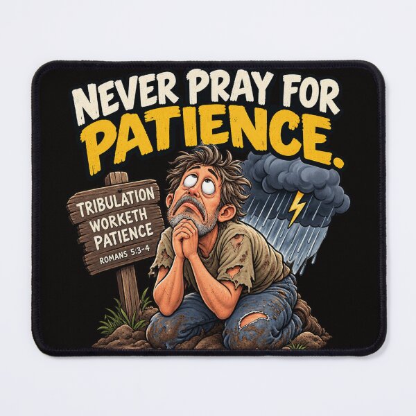 Item preview, Never Pray for Patience, Tribulation Worketh Patience Funny Christian Design designed and sold by TheBibleStop.