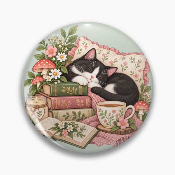 Item preview, Sleepy Tuxedo Cat Cozy Reading Nook designed and sold by Everwood Art Studio.