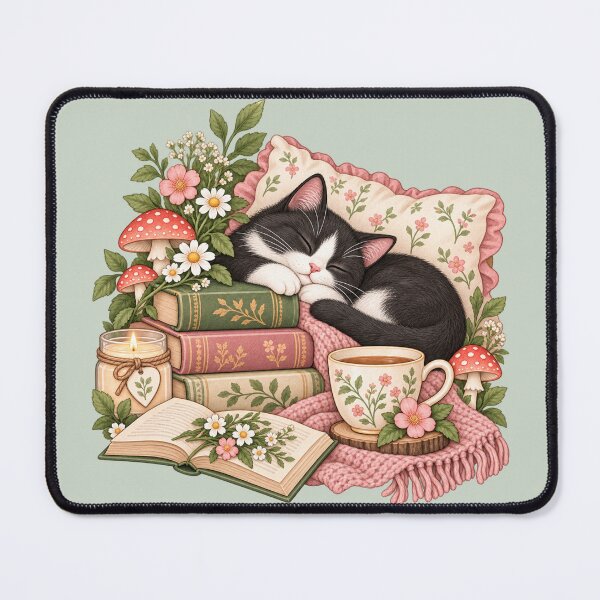 Item preview, Sleepy Tuxedo Cat Cozy Reading Nook designed and sold by Everwood Art Studio.