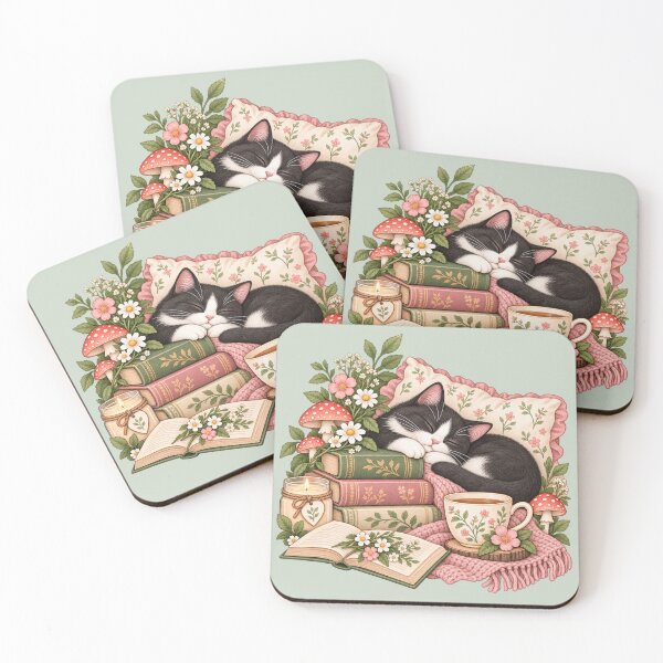 Item preview, Sleepy Tuxedo Cat Cozy Reading Nook designed and sold by Everwood Art Studio.