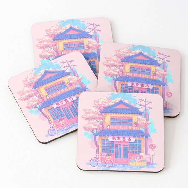 Item preview, Cute Tokyo Bookstore with Cats and Pink Cherry Blossoms designed and sold by AnGoArt.