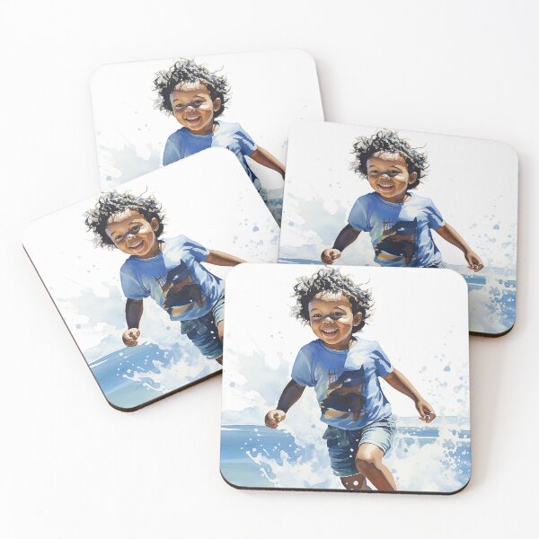 Item preview, Ocean Giggles - Little Black Boy Playing By The Seashore - Black Art - Watercolor Art designed and sold by CastleBySea.