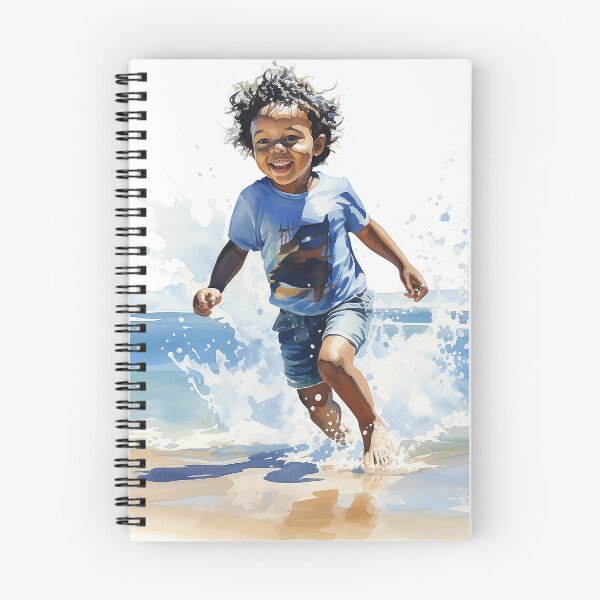 Item preview, Ocean Giggles - Little Black Boy Playing By The Seashore - Black Art - Watercolor Art designed and sold by CastleBySea.