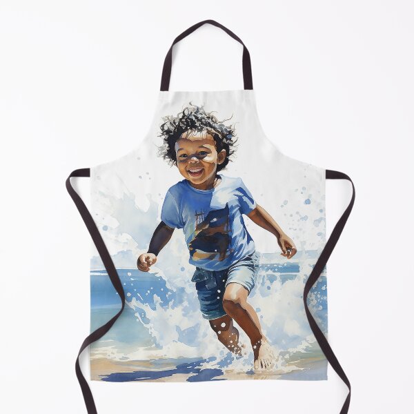 Item preview, Ocean Giggles - Little Black Boy Playing By The Seashore - Black Art - Watercolor Art designed and sold by CastleBySea.