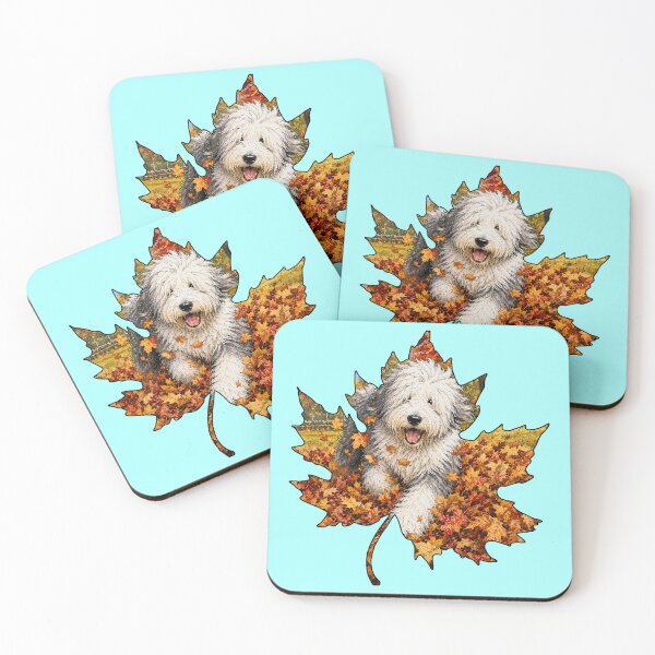 Item preview, Fall Old English Sheepdog Playing In Autumn Leaves designed and sold by Lion and Lamb Design.