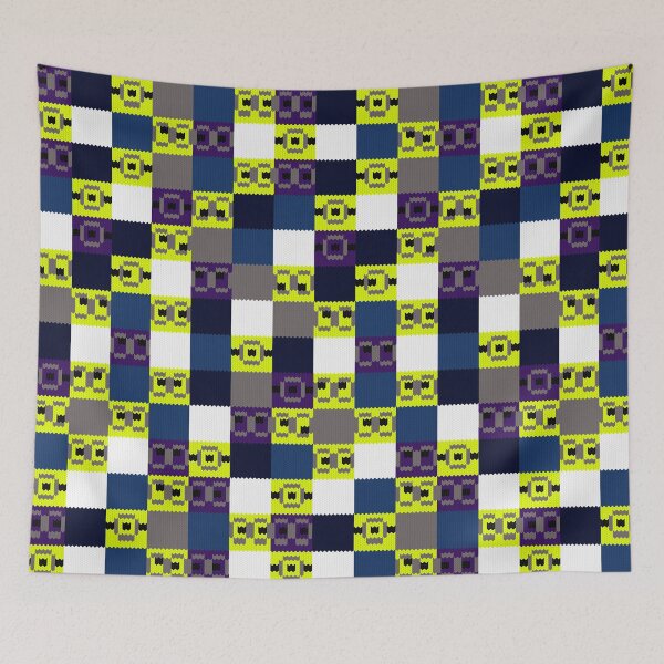 Item preview, Retro Pixel Checkered Knit Pattern Yellow Blue designed and sold by RomaRook.