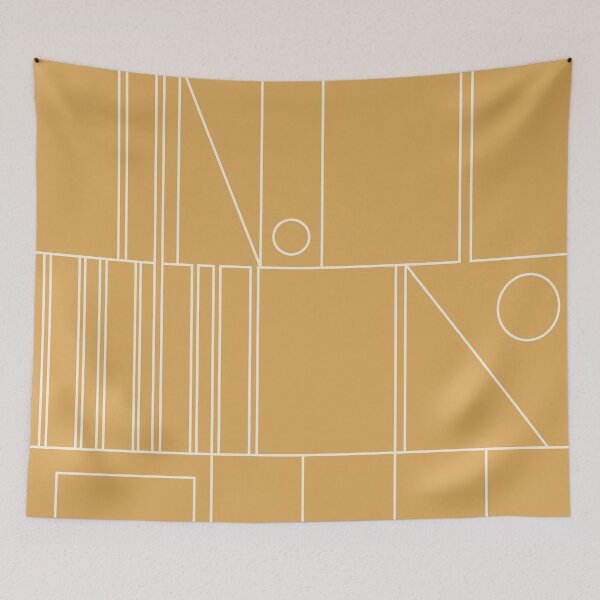 Item preview, Minimal Mid Century Modern Geometric Abstract Modtastic Linework in Warm Mustard Gold designed and sold by kierkegaard.