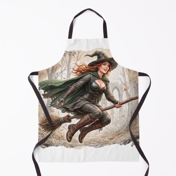 Item preview, Vintage Sketch Woodland Witch Flying on Broomstick – Watercolor Fantasy Art designed and sold by VALKYRAART53.