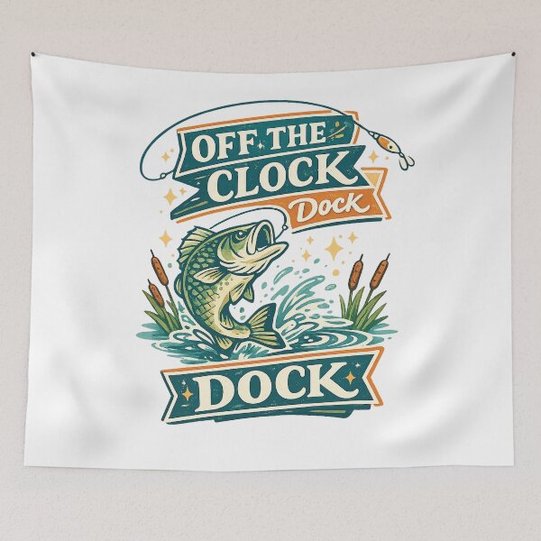 Item preview, Off the Clock Dock Retro Bass Fishing Funny Angler Lake Art Design designed and sold by inkoutninja.