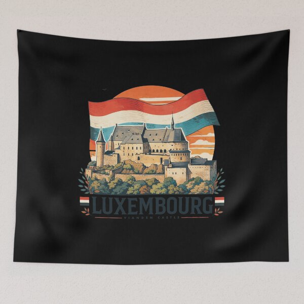 Item preview, Vianden Castle Luxembourg National Flag Retro Art designed and sold by RosemarieKelpin.