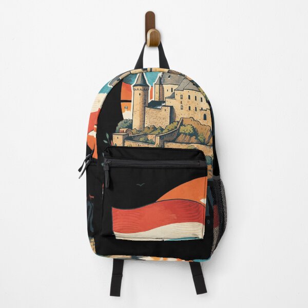 Item preview, Vianden Castle Luxembourg National Flag Retro Art designed and sold by RosemarieKelpin.