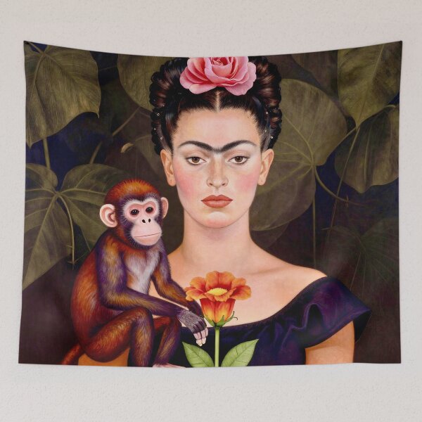 Item preview, Portrait of Frida with Spider Monkey and Rose designed and sold by Vicky Brago-Mitchell®.