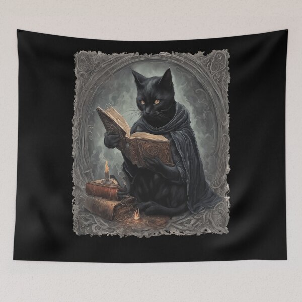 Item preview, A Black Cat Wearing A Cloak Studying Halloween Spells designed and sold by taiche.