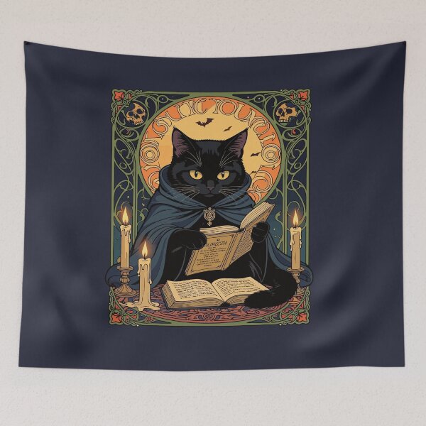 Item preview, Black-Colored Feline Reading A Book Of Solstice-Spells designed and sold by taiche.