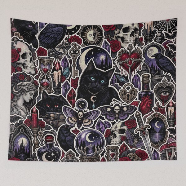 Item preview, Gothic Black Cat Sticker Bomb – Skull & Moon Collage designed and sold by Inked Legacy.