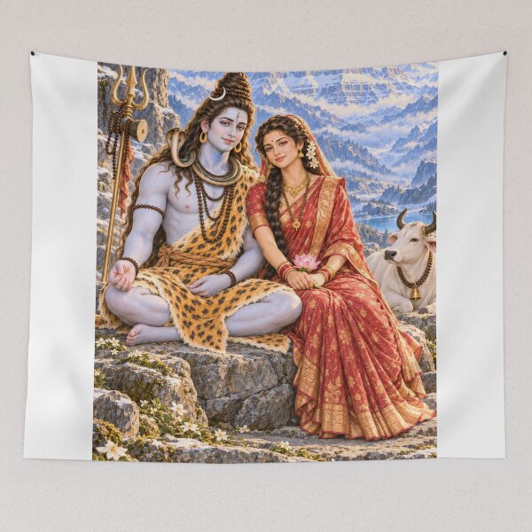 Item preview, Shiva and Parvati on Mount Kailash | Devotional Art designed and sold by Homyar.