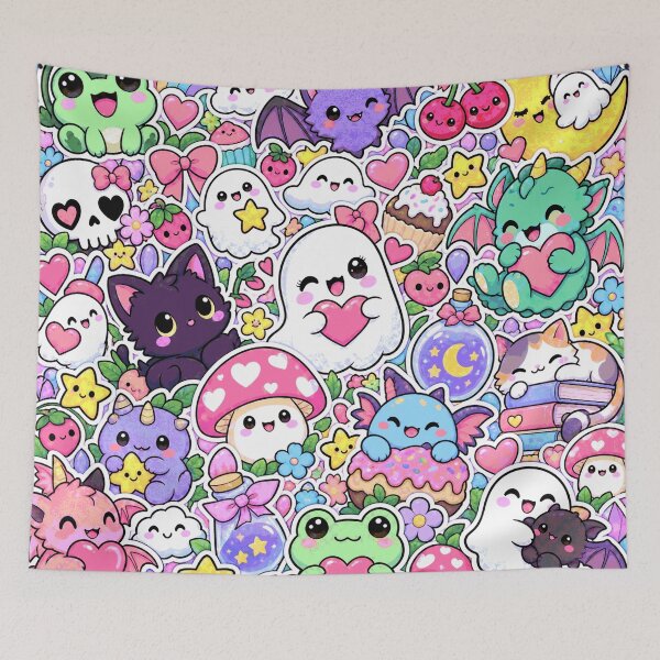 Item preview, Kawaii Pastel Sticker Bomb – Cute Ghosts & Frogs designed and sold by Inked Legacy.