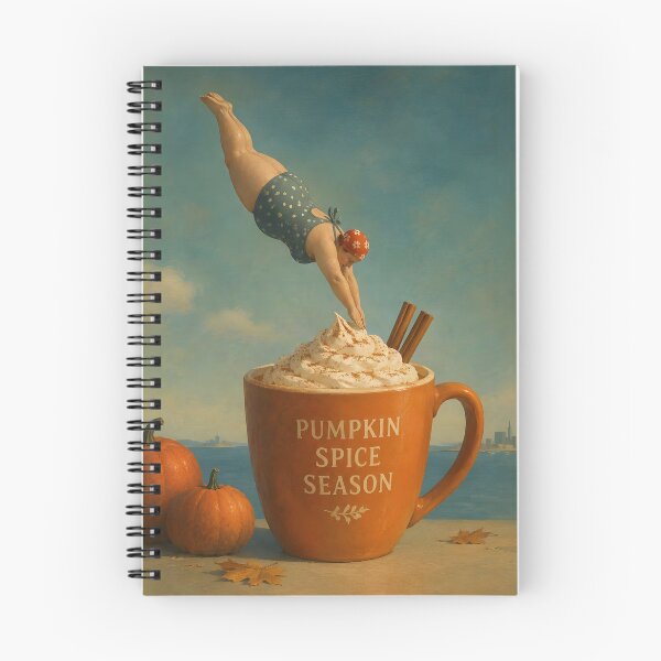 Item preview, Pumpkin Spice Latte Artwork — Surreal Vintage Woman Diving into Whipped Cream in a Giant Pumpkin Spice Drink Poster designed and sold by UrbanTempleArt.