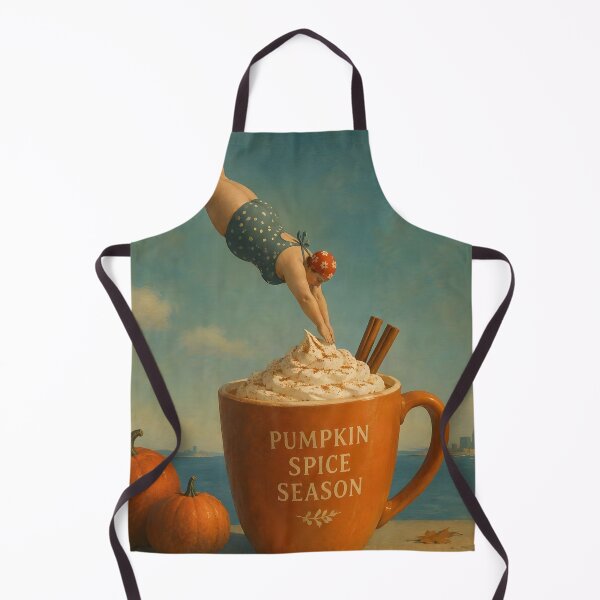 Item preview, Pumpkin Spice Latte Artwork — Surreal Vintage Woman Diving into Whipped Cream in a Giant Pumpkin Spice Drink Poster designed and sold by UrbanTempleArt.