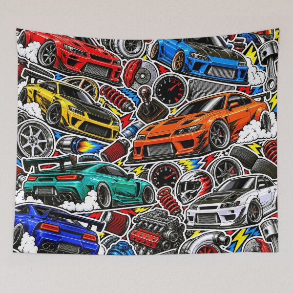 Item preview, Turbo Tuner Car Sticker Bomb – Street Racing Collage designed and sold by Inked Legacy.