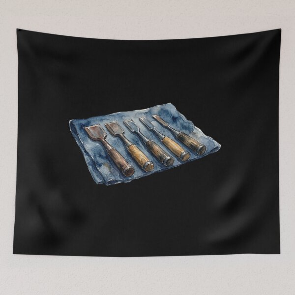 Item preview, Vintage Wood Carving Chisels Watercolor Art Print designed and sold by bvdesignart.