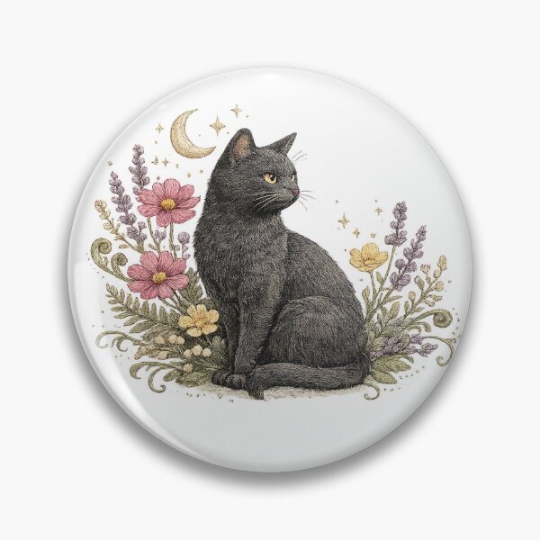 Item preview, Black Cat Crescent Moon Floral Celestial Cottagecore Witchy Art Design designed and sold by inkoutninja.