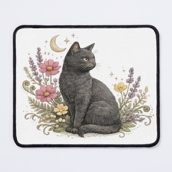 Item preview, Black Cat Crescent Moon Floral Celestial Cottagecore Witchy Art Design designed and sold by inkoutninja.
