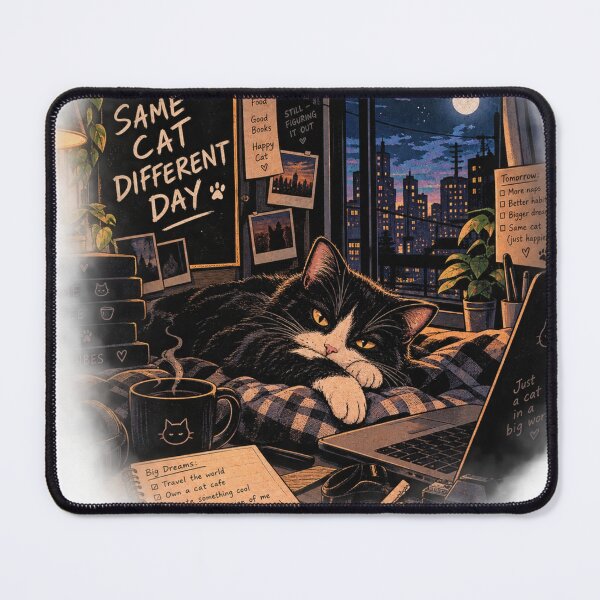 Item preview, Same Cat Different Day - Cozy Night Sky Lo-Fi Tuxedo Cat designed and sold by GenZFashion000.