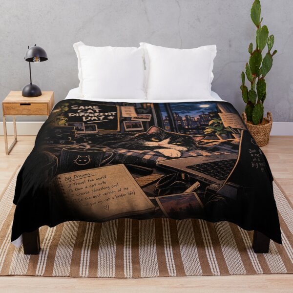 Item preview, Same Cat Different Day - Cozy Night Sky Lo-Fi Tuxedo Cat designed and sold by GenZFashion000.