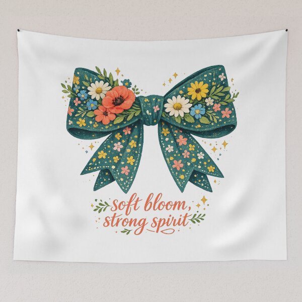 Item preview, Soft Bloom Strong Spirit Floral Bow Cottagecore Inspirational Art Design designed and sold by inkoutninja.