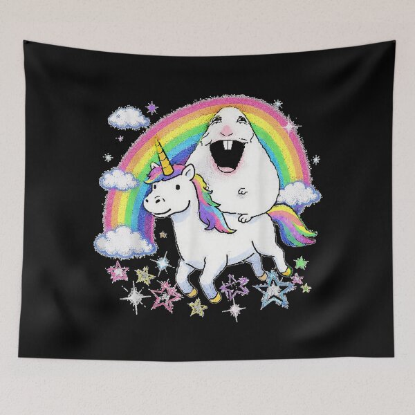 Item preview, Hamster Riding Unicorn Over Rainbow Meme Happy  designed and sold by MiteKangerin.