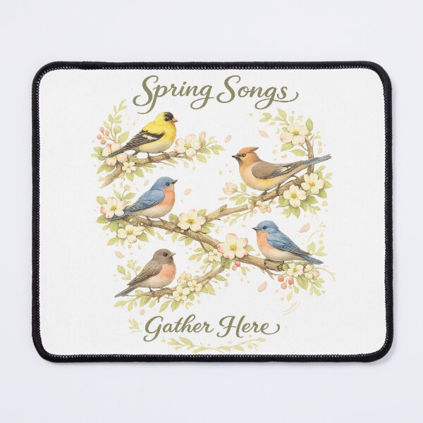 Item preview, Spring Songs Gather Here Songbirds Floral Cottagecore Nature Art designed and sold by inkoutninja.