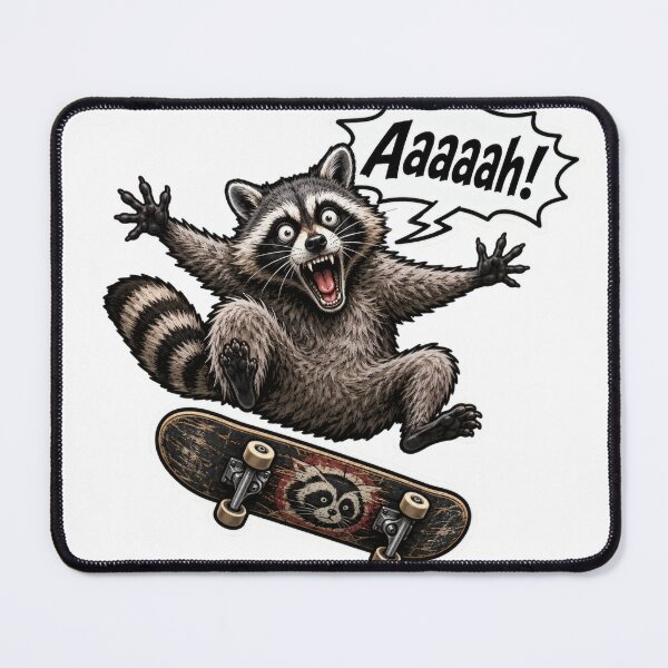 Item preview, Aaaaah! Skateboarding Raccoon designed and sold by TrendScanner.