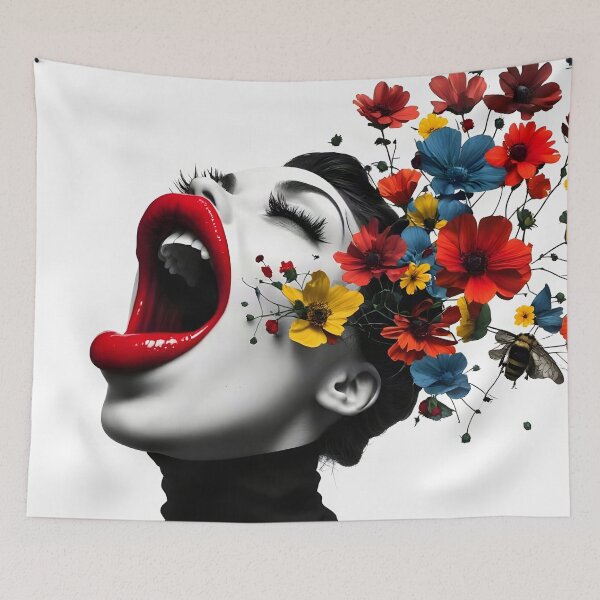 Item preview, Surreal Woman Speaking Flowers Portrait Art Prints and Merch  designed and sold by UrbanTempleArt.