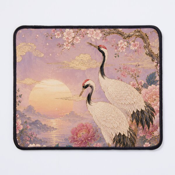 Item preview, Ornate Cranes Among Blossoms at Sunrise designed and sold by atanasiaslivert.