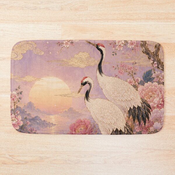 Item preview, Ornate Cranes Among Blossoms at Sunrise designed and sold by atanasiaslivert.