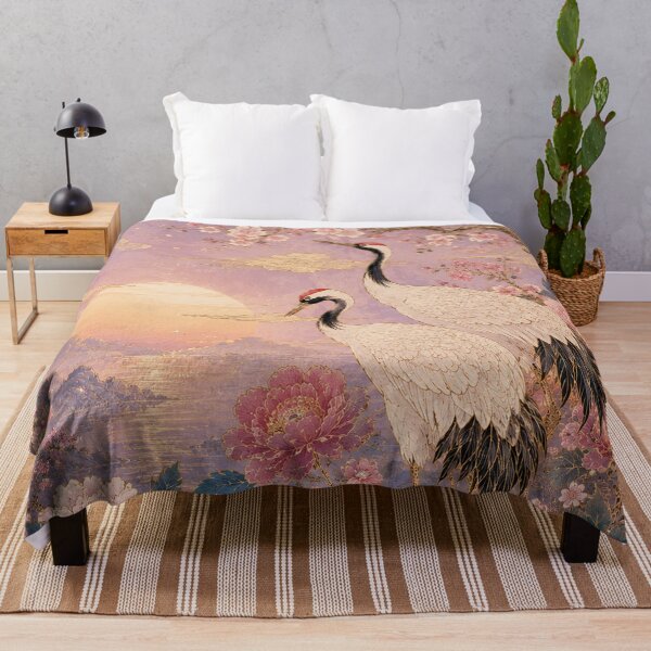 Item preview, Ornate Cranes Among Blossoms at Sunrise designed and sold by atanasiaslivert.