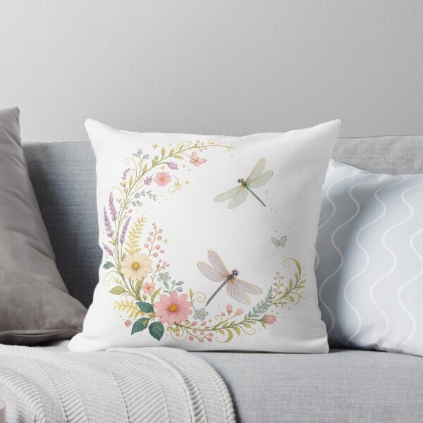 Item preview, Pastel Dragonfly Floral Wreath Butterfly Cottagecore Botanical Art Design designed and sold by inkoutninja.