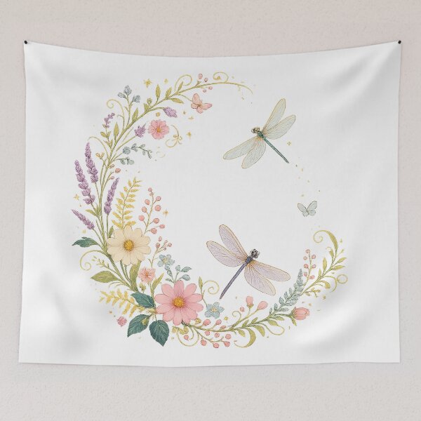 Item preview, Pastel Dragonfly Floral Wreath Butterfly Cottagecore Botanical Art Design designed and sold by inkoutninja.