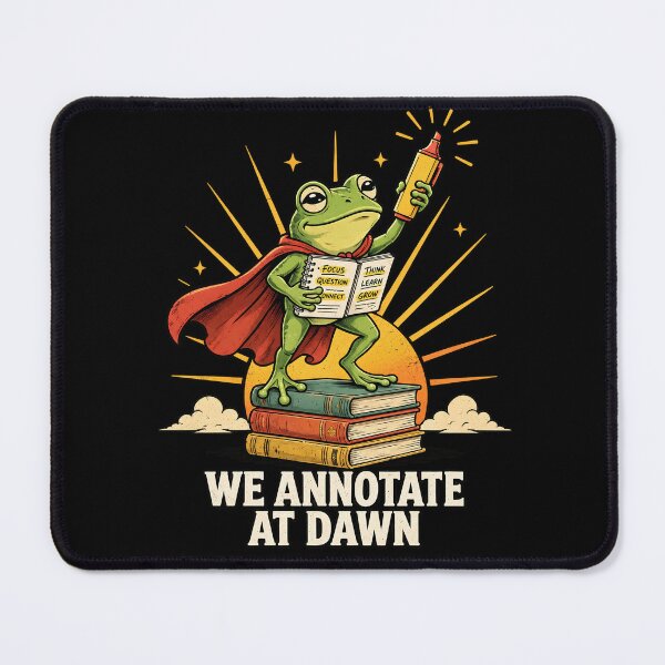 Item preview, We Annotate at Dawn Vibrant Superhero Frog Funny Reading Teacher designed and sold by Zizo-DR44.