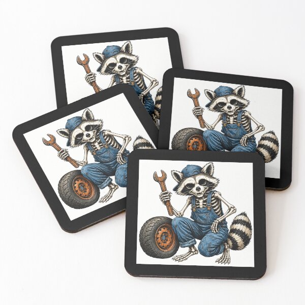 Item preview, Skeleton Raccoon Roadside Mechanic designed and sold by netimdomains.