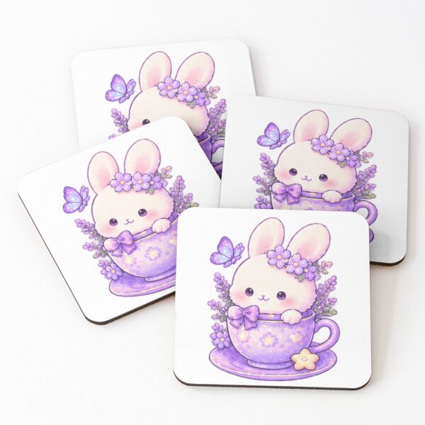 Item preview, Cute Purple Bunny in Floral Teacup – Kawaii Tea Time designed and sold by Kiralemon.