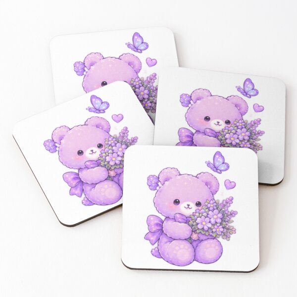 Item preview, Cute Purple Bear with Flowers – Kawaii Floral Bear designed and sold by Kiralemon.