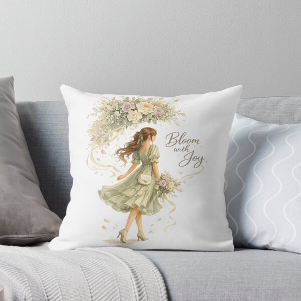 Item preview, Bloom with Joy Sage Green Floral Woman Romantic Cottagecore Art Design designed and sold by inkoutninja.