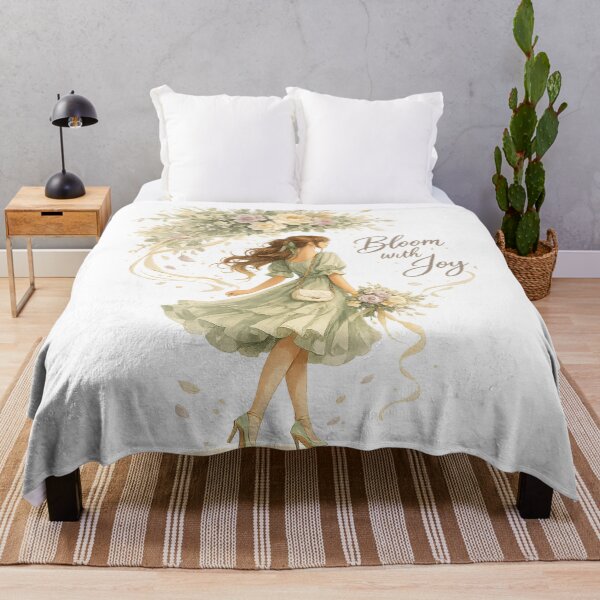 Item preview, Bloom with Joy Sage Green Floral Woman Romantic Cottagecore Art Design designed and sold by inkoutninja.