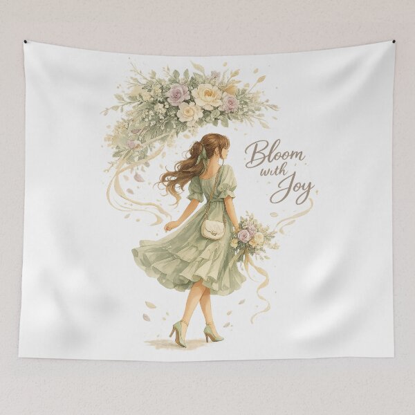 Item preview, Bloom with Joy Sage Green Floral Woman Romantic Cottagecore Art Design designed and sold by inkoutninja.
