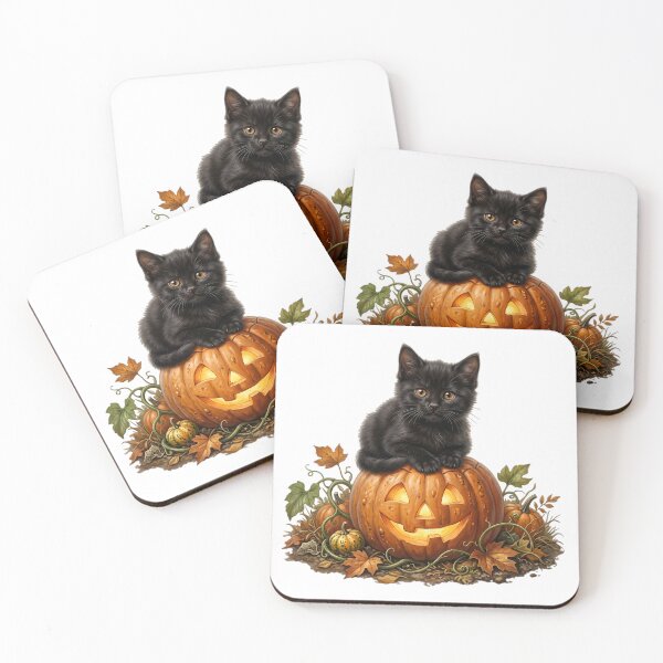 Item preview, Little Black Kitten on Halloween Jack-O-Lantern designed and sold by The She Shed.