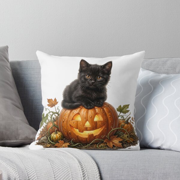 Item preview, Little Black Kitten on Halloween Jack-O-Lantern designed and sold by The She Shed.