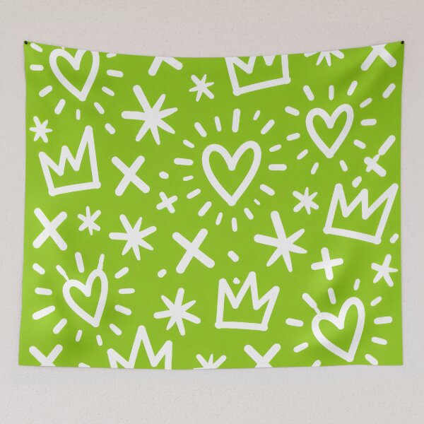 Item preview, Green Heart Crown Doodle Pattern Pop Art designed and sold by FestivityFinds.